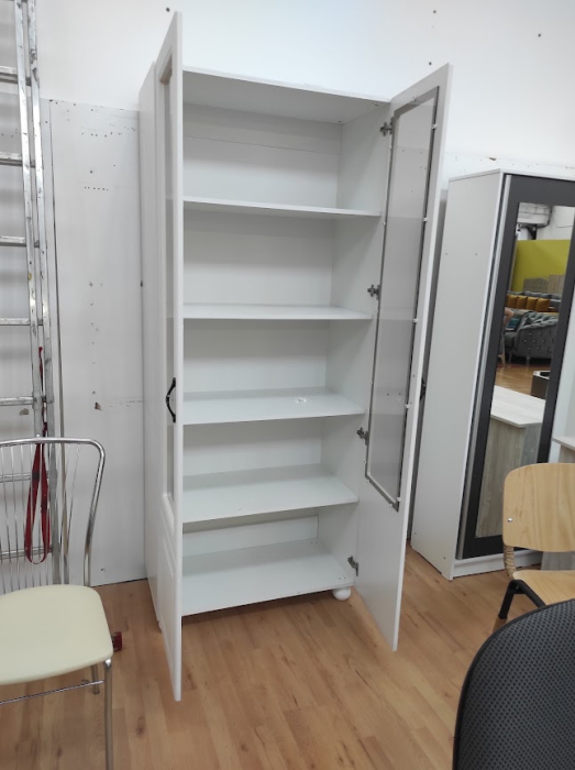 Vitrină living albă Outlet cu 2 uși MDF și sticlă fumurie [2]