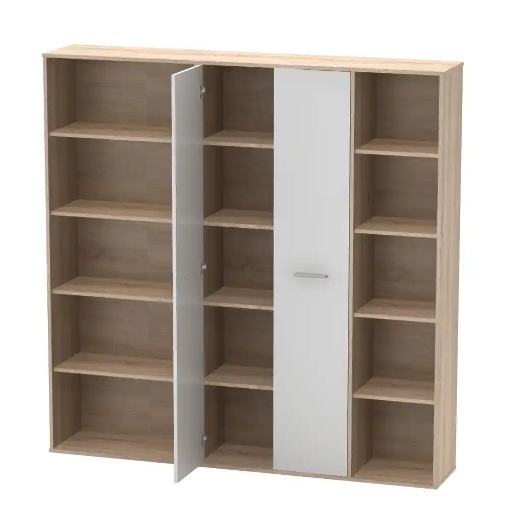 biblioteca pentru birou cu spatii depozitare documente sonoma combinast cu alb [2]