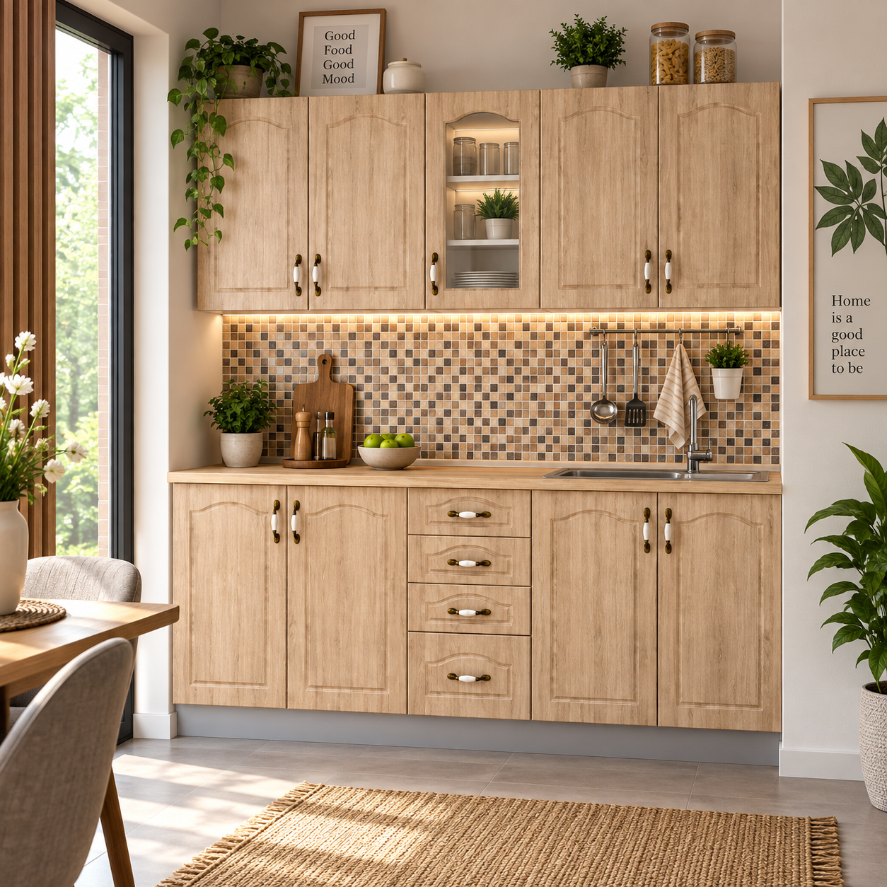 Mobilier Bucatarie - Bucătărie modulară 200 cm cu fronturi MDF Sonoma