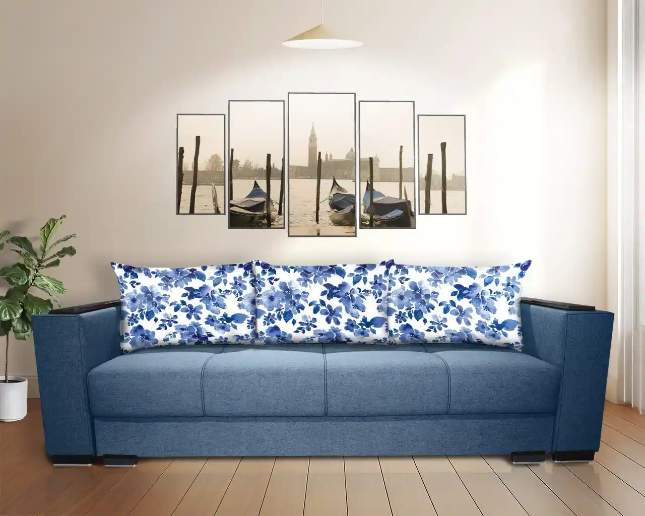 canapea extensibil de 3 locuri cu ornamente mdf Solis culoare albastru [5]