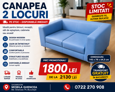 Canapele si Demifotolii gama office - canapea birou spatiu asteptare notre dame 102 - 2 locuri culoare neagra