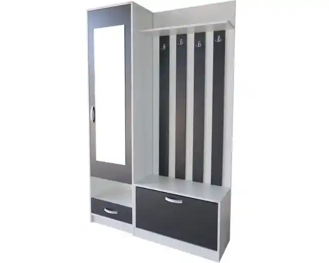 Mobilier Hol - Cuier Andrei Alb cu Gri, 100 x 201 x 37 cm