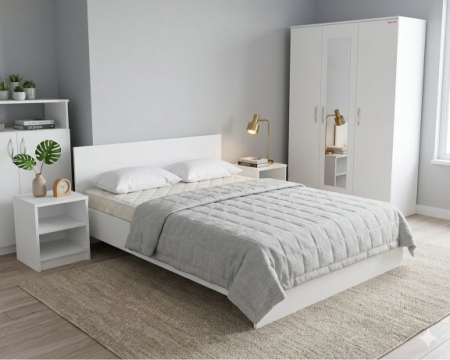 Seturi dormitoare - Mobilă dormitor Soft alb cu pat 140x200 și dulap cu oglindă