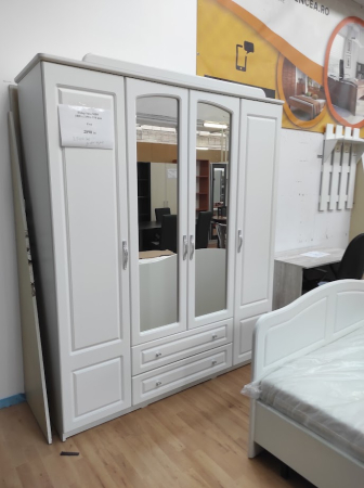 Outlet Mobila Ghencea - Dulap Dormitor Alb cu 4 Uși și 2 Sertare din MDF – Produs Outlet