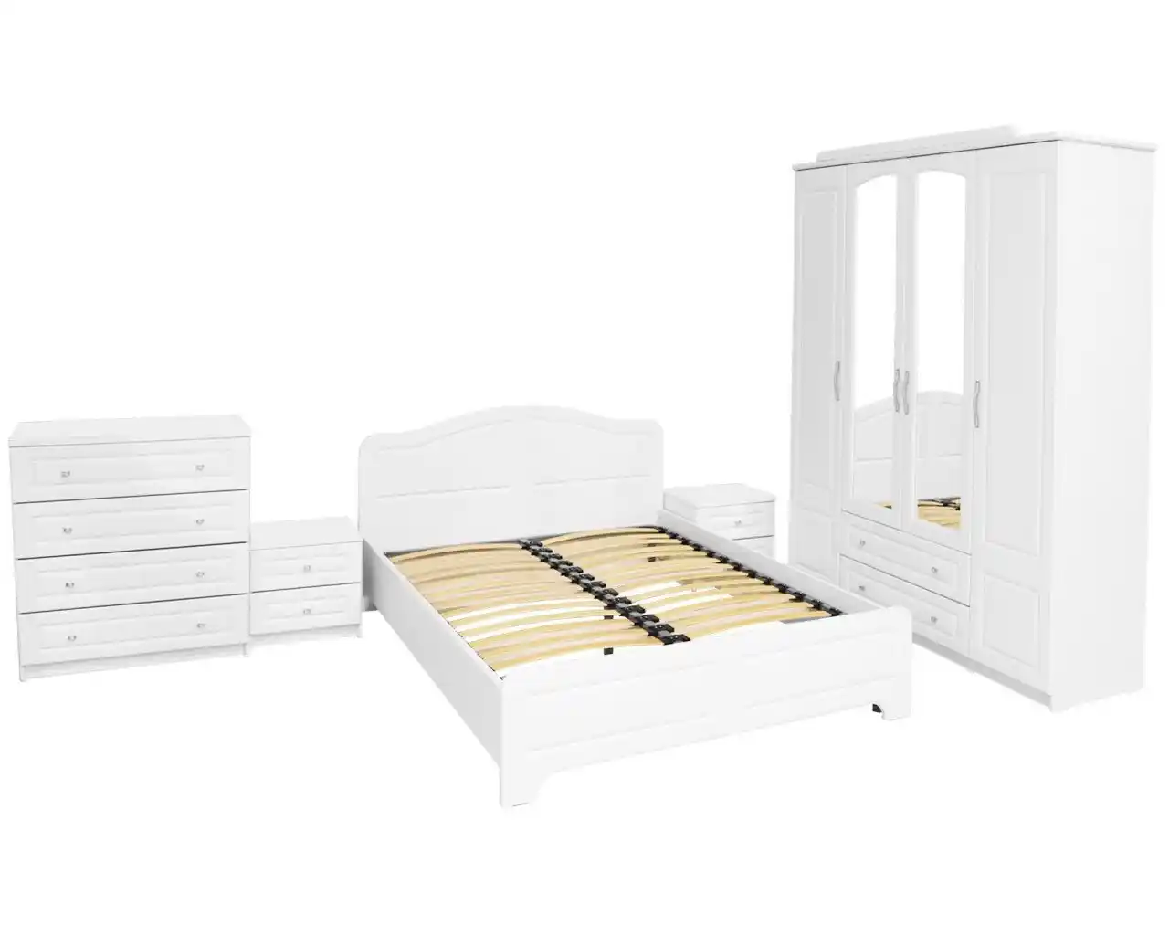 Dormitor Sara – Set mobilier modern cu pat 140x200 cm, dulap și noptieră albe