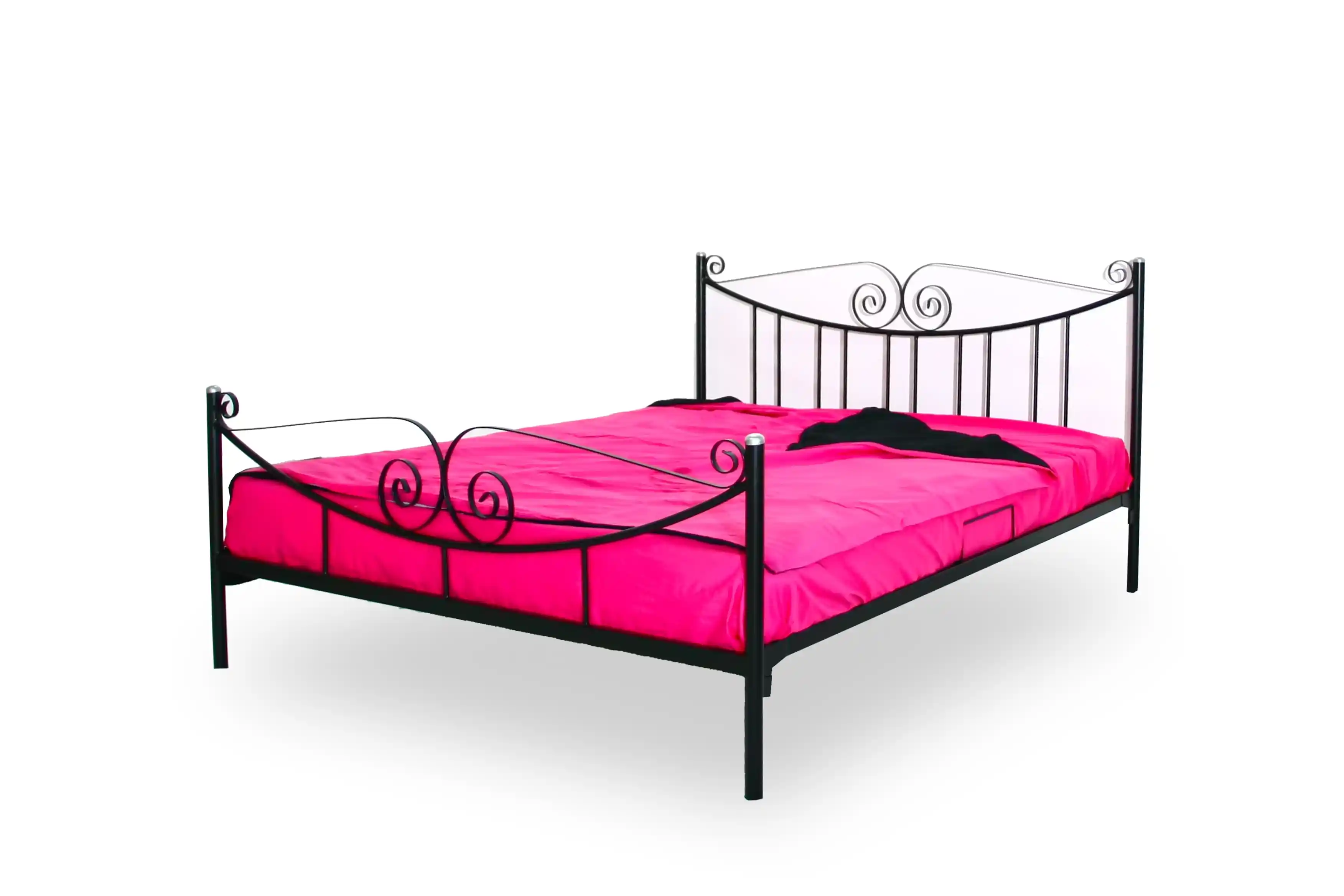 Paturi metalice - pat matrimonial pe structura metalica cu lamele din lemn, culoare negru