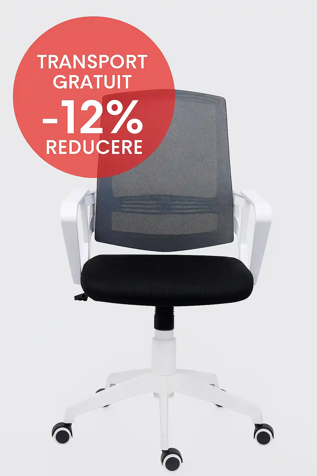 Scaune Birou Copii - scaun de birou ergonomic operational si pentru copii cadru alb si mesh negru cu gri