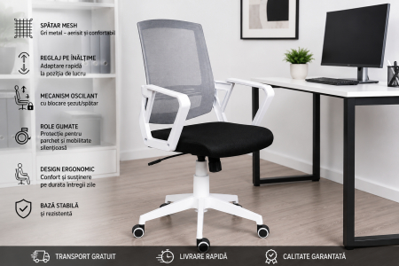 Promoții - Scaun Ergonomic Alb cu Spătar Mesh pentru Birou și Studiu