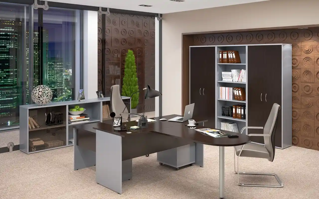 set mobilier birou executiv Imago culoare gri metalic cu wenge