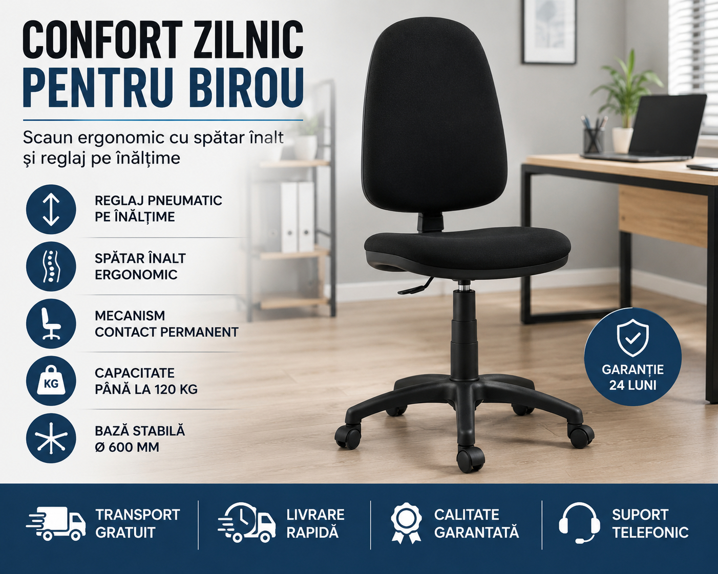 Scaun Ergonomic de Birou Reglabil Negru