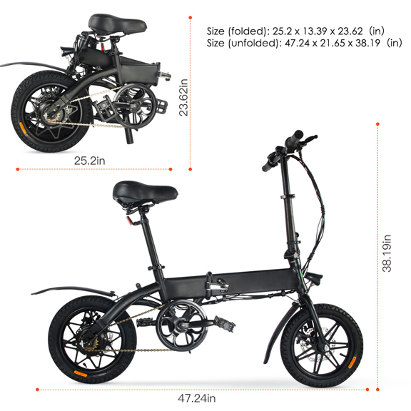 Bicicleta electrica pliabila, roti 14`` EB07, 3 viteze, 7.5 Ah,  Megawheels, Negru [7]