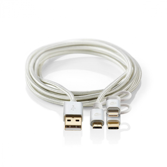 Cablu de alimentare si sincronizare 3 in 1, Micro USB, USB tip C si Apple Lighting 1m, NEDIS [1]