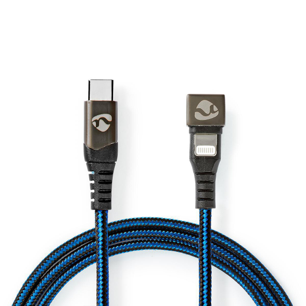 Cablu sincronizare si incarcare USB-C tata - Lightning 8-pini, conector gaming 180°, 2m, negru/albastru [1]