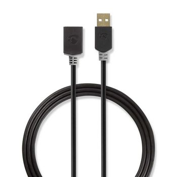 Cablu USB 2.0 A tata - A mama 2m negru, Nedis [1]