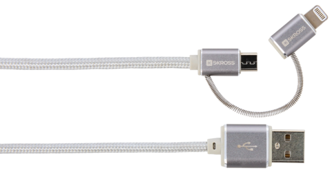 Cablu USB Steel Line Skross 2 in 1 cu conector micro USB - lightning argintiu 1m [1]