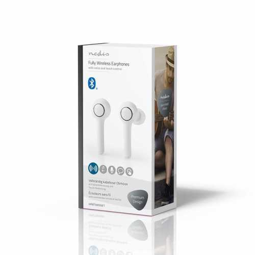 Casti Bluetooth In-Ear Nedis, redare pana la 6 ore, control vocal, carcasa de incarcare, alb [20]