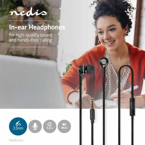Casti cu fir In-Ear, microfon integrat, 1.2m, negru, Nedis [2]