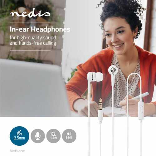 Casti cu fir In-Ear, microfon integrat, 1.2m, alb, Nedis [2]