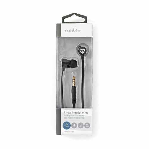 Casti cu fir In-Ear, cablu plat 1.2m, microfon integrat, negru [4]