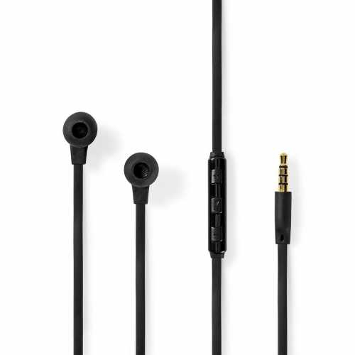 Casti cu fir In-Ear, cablu plat 1.2m, microfon integrat, negru [3]