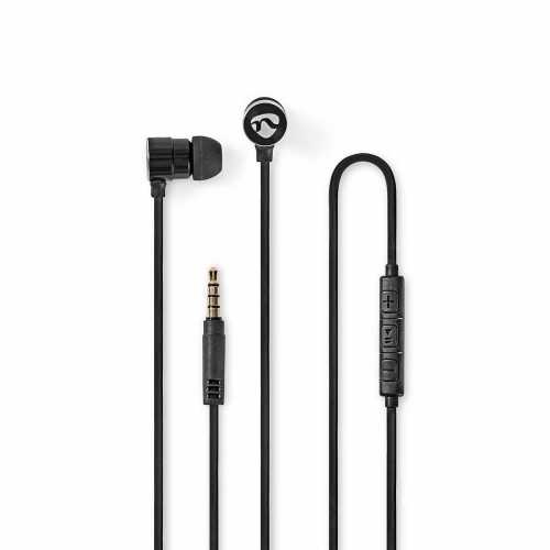 Casti cu fir In-Ear, cablu plat 1.2m, microfon integrat, negru [1]