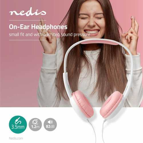 Casti cu fir On-Ear Nedis, cablu rotund, 1.2m, roz / alb [2]