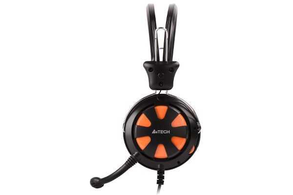 Casti On-Ear cu fir A4Tech HS-28-3, control volum, microfon, negru / portocaliu [2]