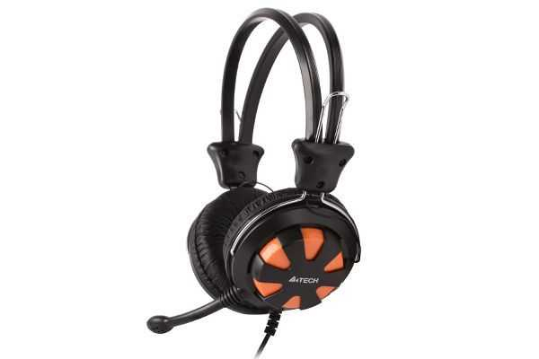Casti On-Ear cu fir A4Tech HS-28-3, control volum, microfon, negru / portocaliu [1]