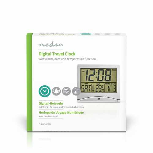 Ceas desteptator digital pentru calatorie Nedis, data/temperatura, argintiu [8]