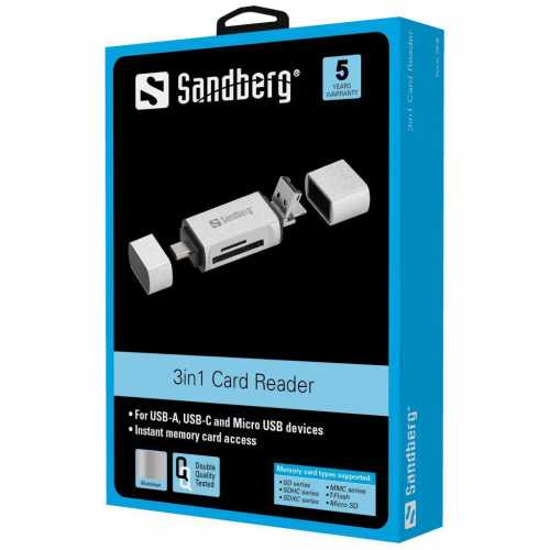 Cititor de carduri SD, MicroSD cu conectare USB-C, USB, MicroUSB Sandberg 136-28, argintiu [2]
