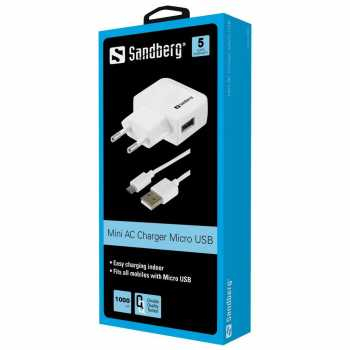 Incarcator retea Sandberg 440-59, 1x USB-A 1A, cablu micro USB, alb [3]