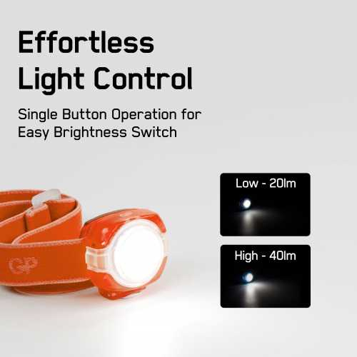 Lanterna frontala LED GP Discovery CH31, portocaliu, 40lm, 2xCR2025 [6]