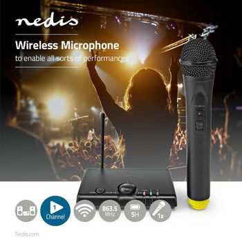 Microfon wireless Nedis, 1 canal, 5 ore autonomie, receptor, negru [1]