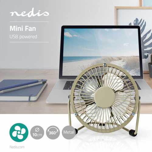 Mini ventilator Nedis, diametru 10 cm, alimentare USB, gri/metal [2]