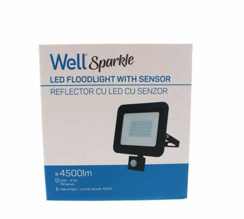 Proiector LED cu senzor, 50W, 4000lm, IP44, 4000K, negru, Well [4]