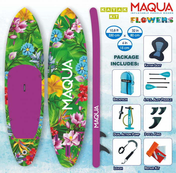 Set placa Paddleboard SUP, surf gonflabila Flowers Kayak Kit, 330 cm x 80 cm x 15 cm MAQUA [2]