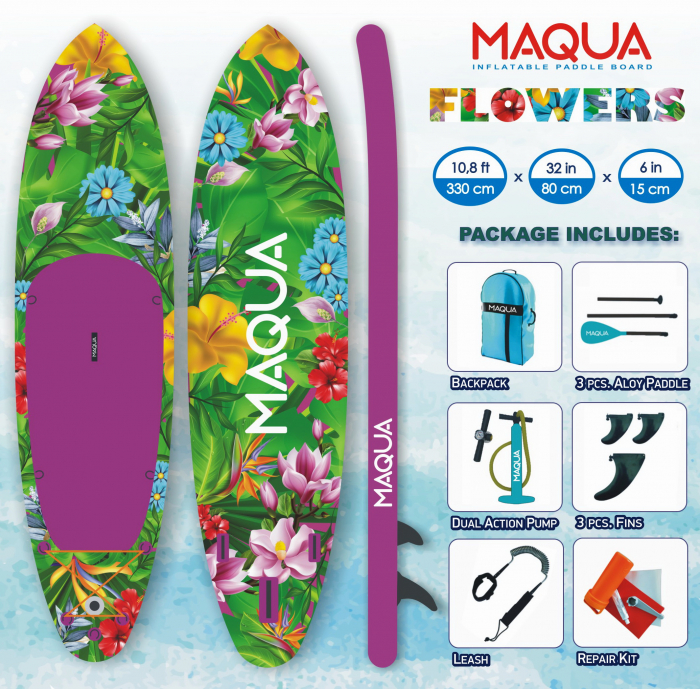 Set placa Paddleboard SUP, surf gonflabila Flowers, 330 cm x 80 cm x 15 cm MAQUA [2]