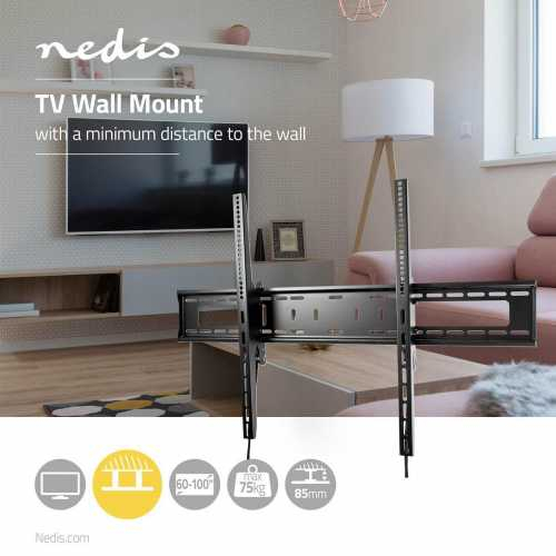 Suport TV LCD de perete inclinabil, 60 - 100", Max. 75 kg, 85 mm distanta fata de perete, Nedis [2]
