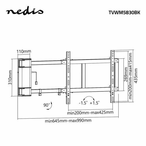 Suport TV LCD de perete motorizat, 32-60", Max 40 kg, 90° unghi de rotatie, telecomanda, Nedis [10]