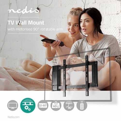 Suport TV LCD de perete motorizat, 32-60", Max 40 kg, 90° unghi de rotatie, telecomanda, Nedis [2]