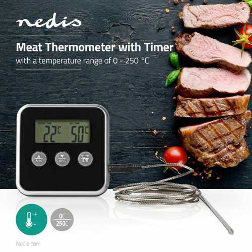 Termometru digital pentru carne Nedis, 0 - 250 °C, cronometru, negru [2]