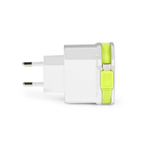 Wall Charger 3-Outputs 3 A 2x USB / Micro USB White/Green [2]