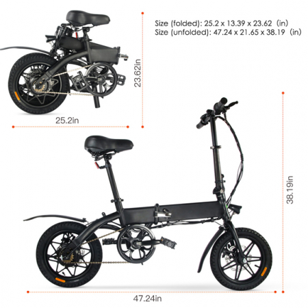 Bicicleta electrica pliabila, roti 14`` EB07, 3 viteze, 7.5 Ah,  Megawheels, Negru [6]