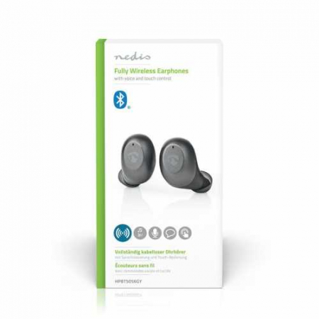 Casti Bluetooth In-Ear Nedis, redare pana la 3 ore, control vocal, carcasa de incarcare, gri [13]