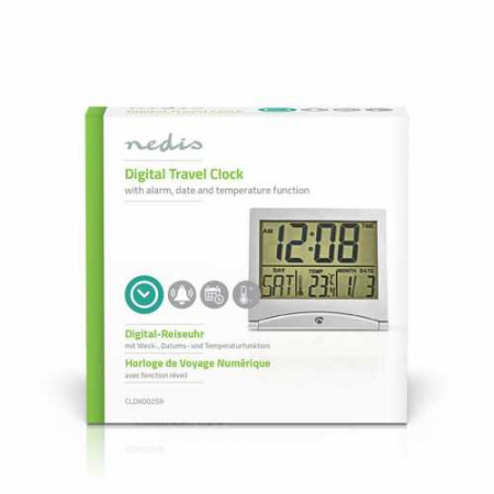 Ceas desteptator digital pentru calatorie Nedis, data/temperatura, argintiu [7]