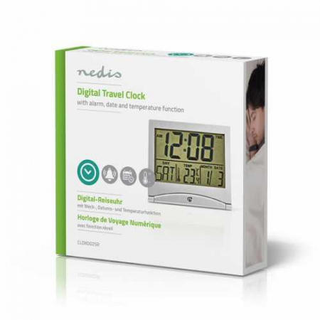 Ceas desteptator digital pentru calatorie Nedis, data/temperatura, argintiu [8]