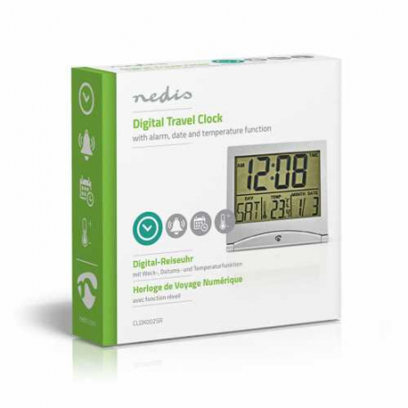 Ceas desteptator digital pentru calatorie Nedis, data/temperatura, argintiu [9]
