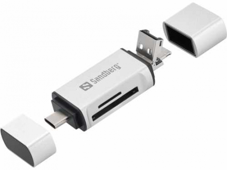 Cititor de carduri SD, MicroSD cu conectare USB-C, USB, MicroUSB Sandberg 136-28, argintiu [0]