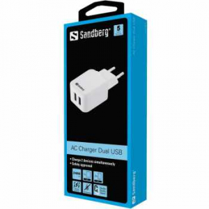 Incarcator retea Sandberg 440-57, 2x USB-A 2.4A+1A, alb [1]