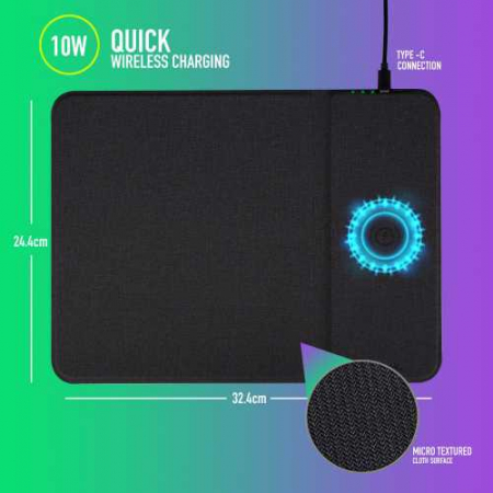 Mouse pad NGS Pier, functie incarcare wireless, 10W, negru [2]